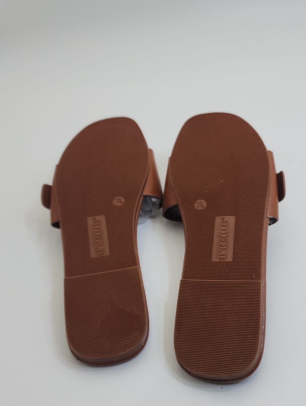 Seychelles Cognac Brown Leather Slide Sandals with Hammered Gold Buckle Sz 7.5 - Picture 8 of 11